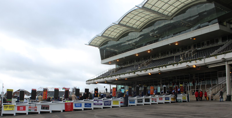 bookies setting up in front of cheltenham stands