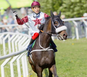 jockey holding the whip