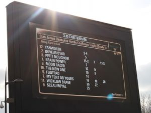 champion hurdle race board at cheltenham
