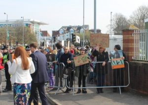 animal rights protesters at aintree before grand national