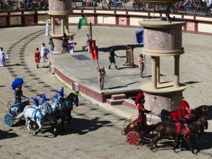 ancient rome chariot race reenactment colourful riders and horses