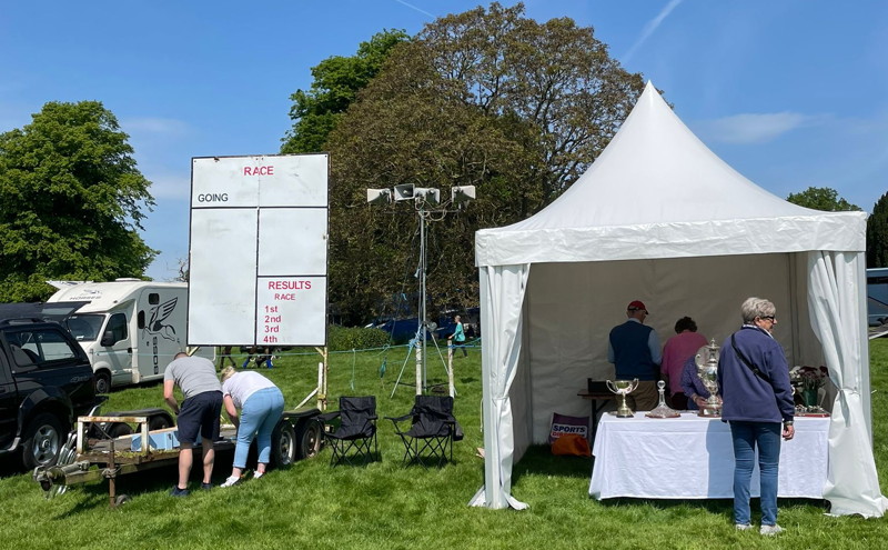 point to point meeting race board and trophies tent