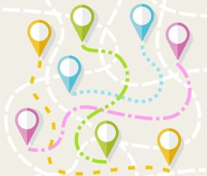 map showing routes and location markers