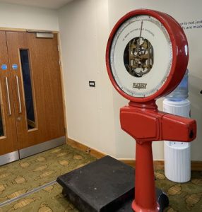old style weighing scales at cheltenham racecourse