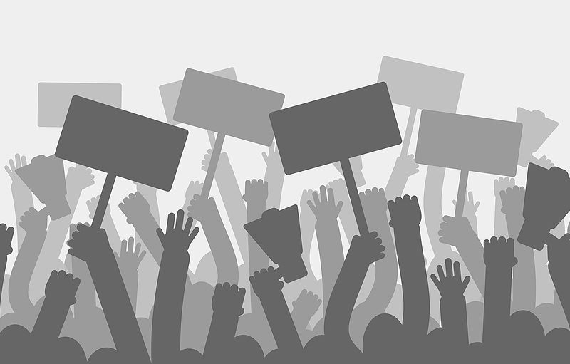 strike action illuatration placards people striking