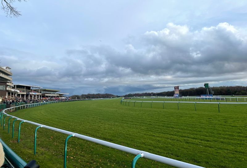 haydock racecourse view of track and bend after final straight stands on left